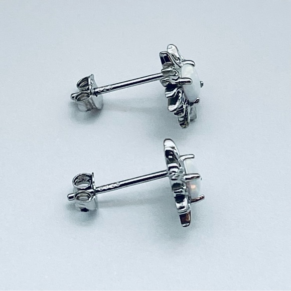 Sterling Silver White Lab Opal Blazing Sun Earrings, Silver Stud Earring, - Picture 9 of 10